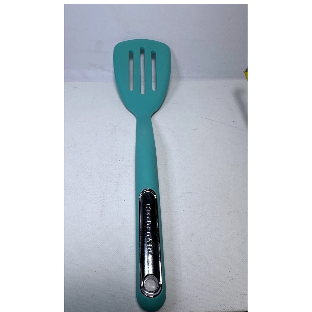KitchenAid Slotted Turner Spatula Turquoise Teal Silicone Chrome Excellent